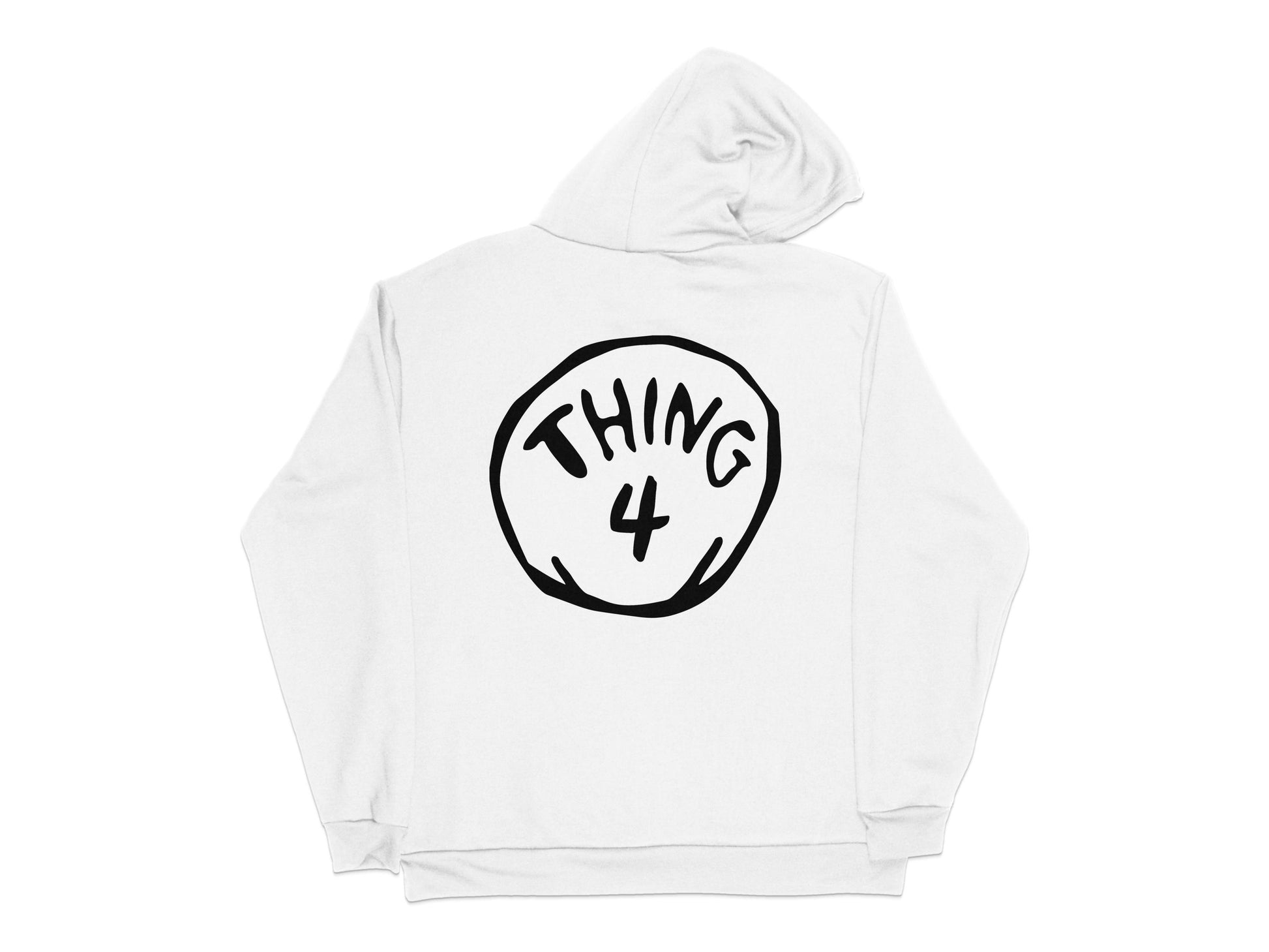 Thing 4 Hoodie, White Graphic Pullover, Casual Printed Sweatshirt, Unisex Apparel, Gift Idea
