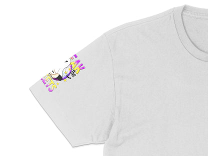Graphic T-Shirt with Abstract Purple and Yellow Design, Stylish Casual Wear for All Ages