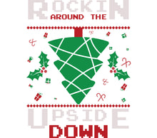 Christmas Ugly Sweater T-Shirt, Rockin Upside Down Tree, Holiday Graphic Tee, Festive Red and Green Design, Unisex Winter Apparel
