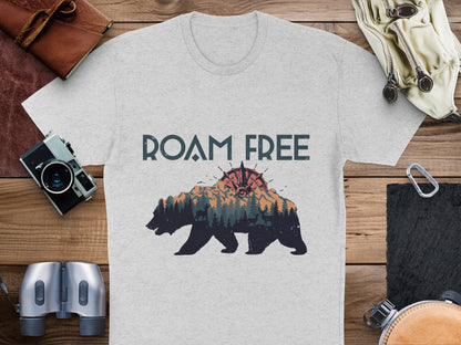 Roam Free Bear Graphic T-Shirt, Outdoor Adventure Tee, Nature Inspired, Unisex Casual Shirt