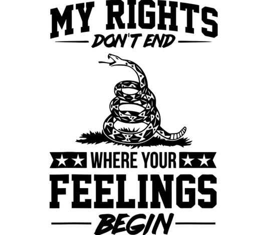 My Rights Don't End Where Your Feelings Begin Snake Graphic T-Shirt Design, Liberty Patriotic Tee, Freedom Statement, Bold Black and White