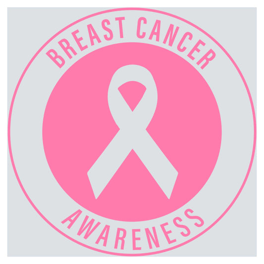 a breast cancer awareness sticker with a pink ribbon
