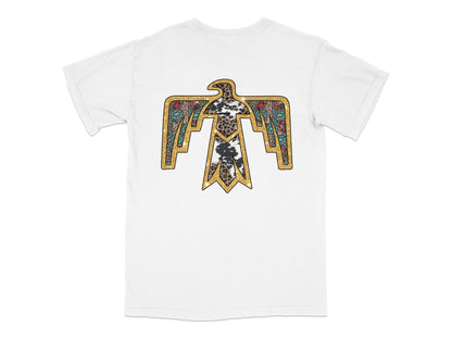 Vintage Inspired Graphic Tee, Aged Gold Eagle Print, Men's Fashion T-Shirt, Unique Streetwear Style, Casual White Top