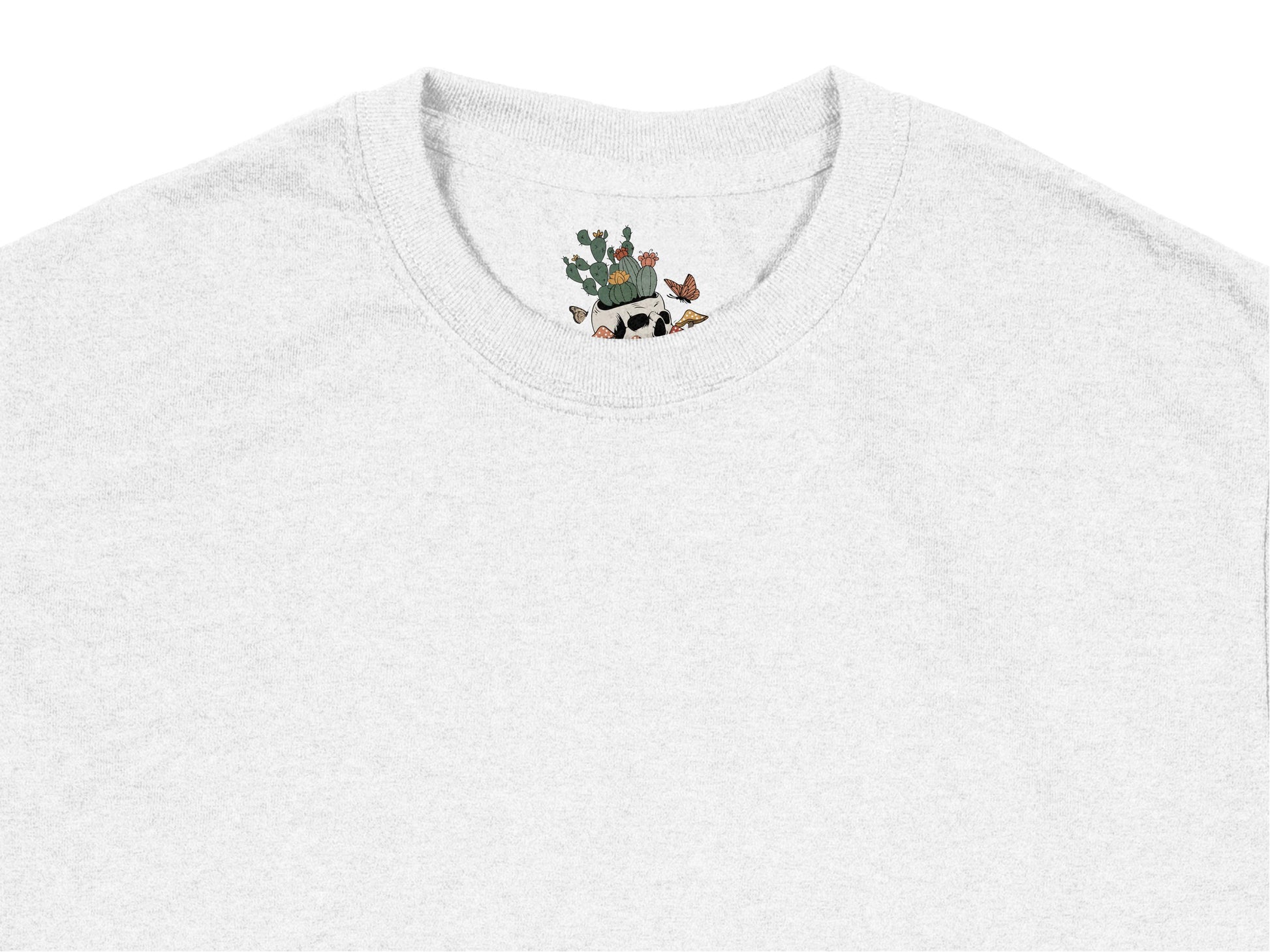Grey Cotton T-Shirt with Cactus Embroidery, Unisex Casual Summer Tee, Soft Fabric Top with Succulent Design, Trendy Plant Lover Gift