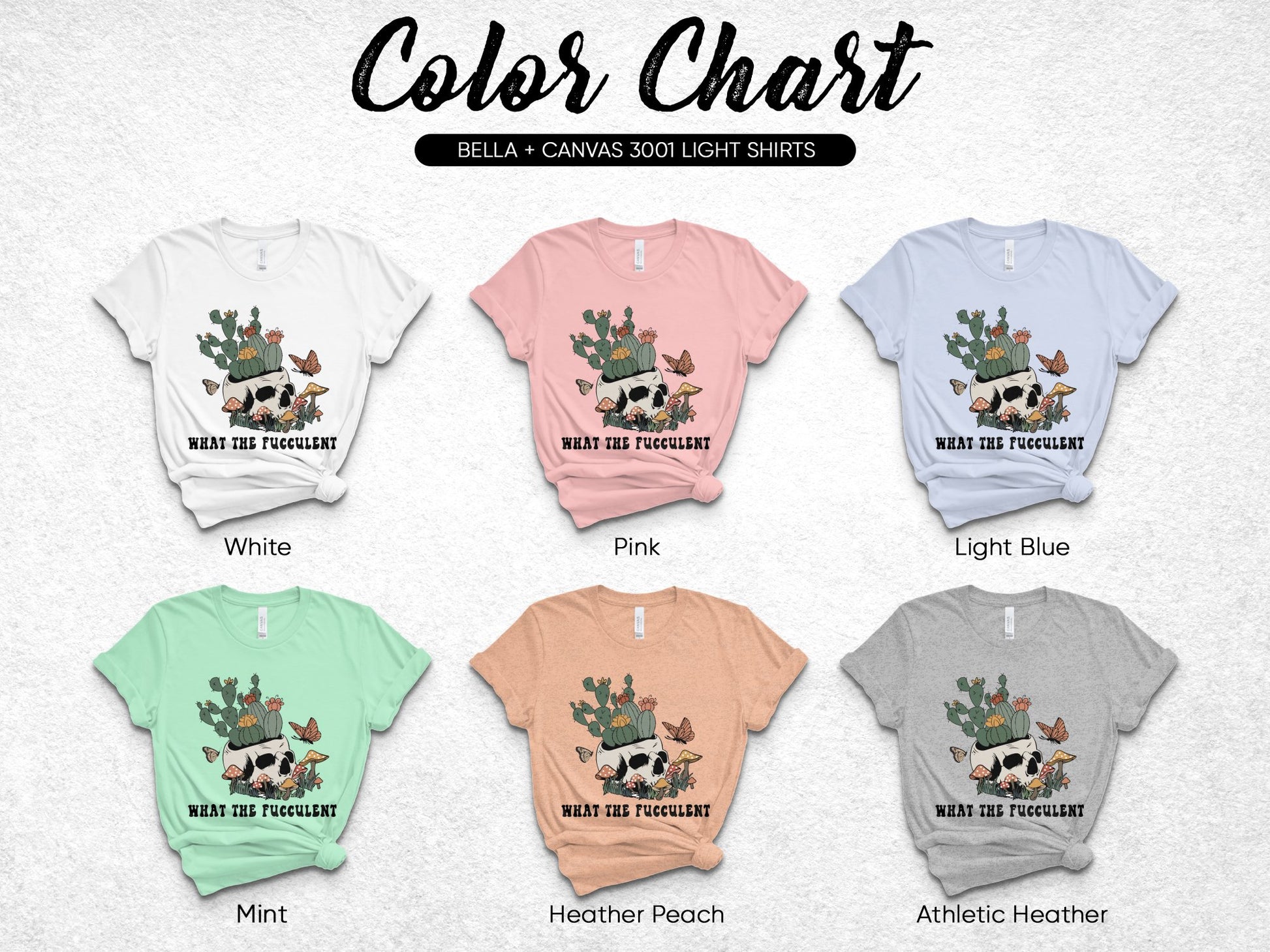 Bella Canvas 3001 Color Chart T-Shirts, Customizable Text, Multiple Colors, Light Fabric, Unisex Fit
