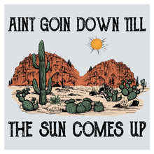 a desert scene with a cactus and a sun