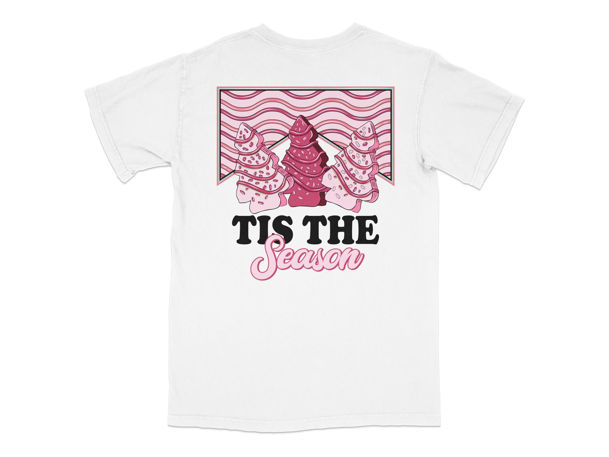 Festive Christmas T-Shirt, Pink Holiday Cupcakes Design, 'Tis the Season Slogan, Unisex Casual Tee