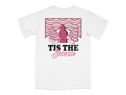Festive Christmas T-Shirt, Pink Holiday Cupcakes Design, 'Tis the Season Slogan, Unisex Casual Tee