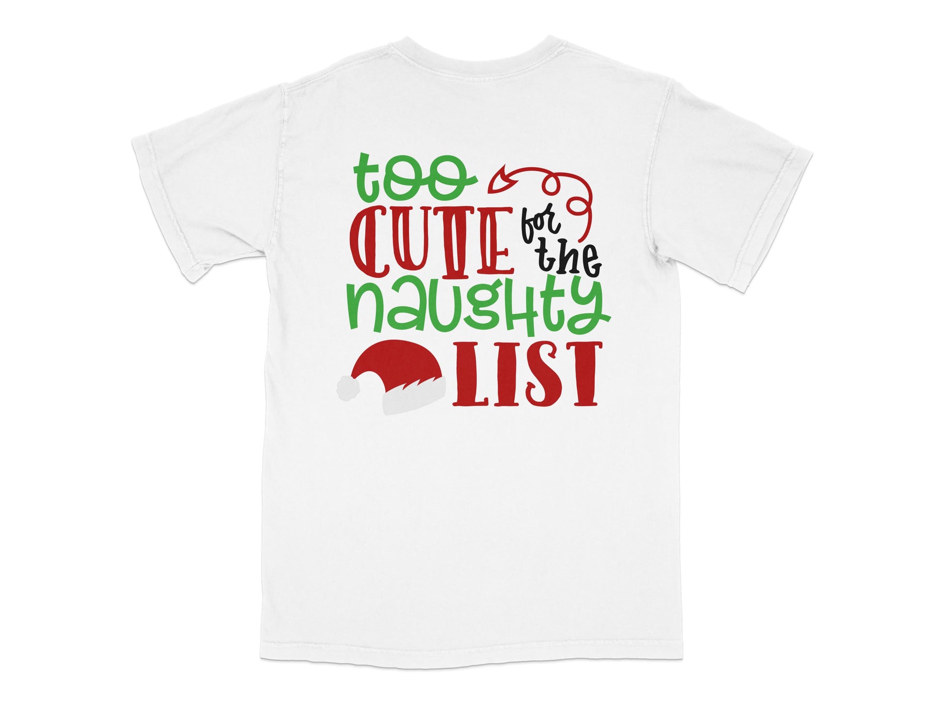 Kids Christmas T-Shirt 'Too Cute for the Naughty List' Santa Hat Festive Holiday Tee for Boys and Girls