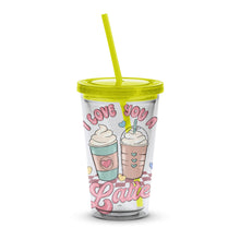 Cute Coffee Tumbler, 'I Love You A Latte' Travel Cup with Straw, Colorful Insulated Drinkware, Gift for Coffee Lovers