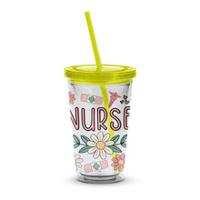 Nurse Tumbler with Straw, Floral Nurse Appreciation Gift, Insulated Reusable Drink Cup, Medical Professional Present