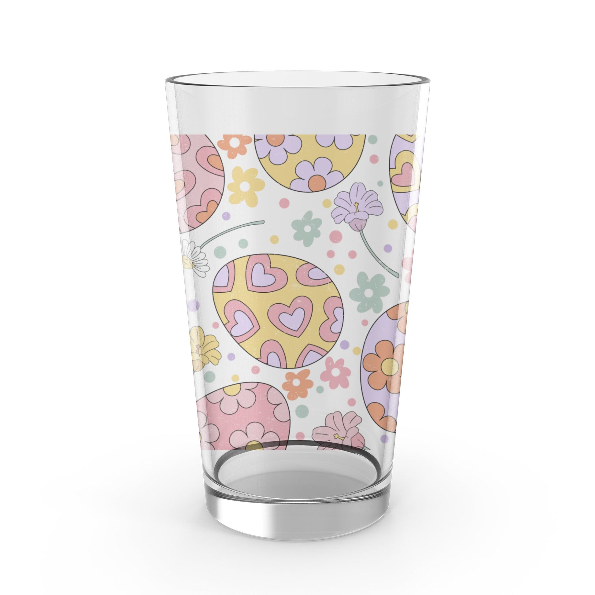 Colorful Heart and Flower Pattern Tumbler, Cute Drinkware, Gift Idea, Spring Summer Glassware