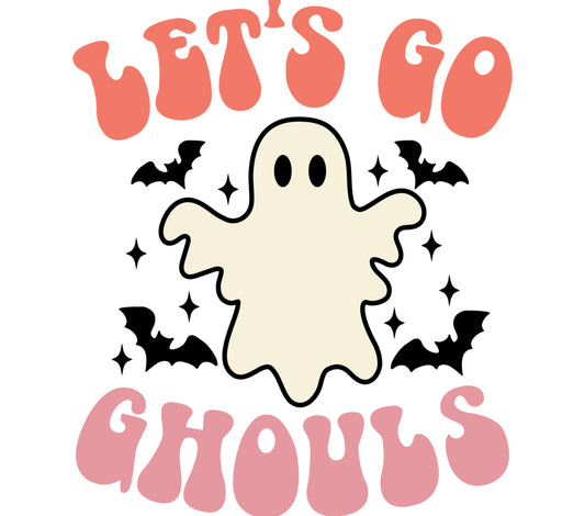 Cute Ghost and Bats Let's Go Ghouls Halloween Shirt, Ghostly Graphic Tee, Spooky Fun Casual Wear, Festive Fall Outfit