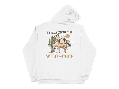 Cowgirl Graphic Hoodie, 'Wild and Free' Quote, Western Style White Sweatshirt, Horse and Cactus Illustration