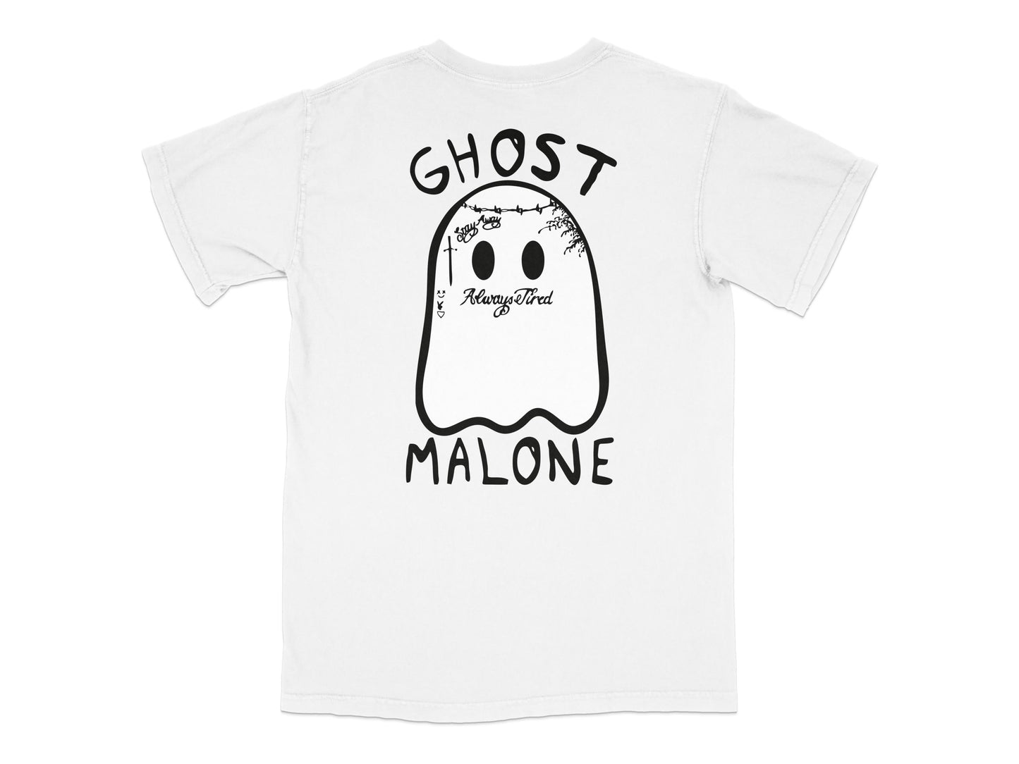 Ghost Malone Funny Halloween T-Shirt, Cute Haunted Ghost Tee, Casual White Graphic Shirt for Parties and Festivals