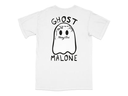 Ghost Malone Funny Halloween T-Shirt, Cute Haunted Ghost Tee, Casual White Graphic Shirt for Parties and Festivals