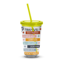 Inspirational Quote Tumbler, Stay Positive Learn Grow, Motivational Travel Cup with Straw