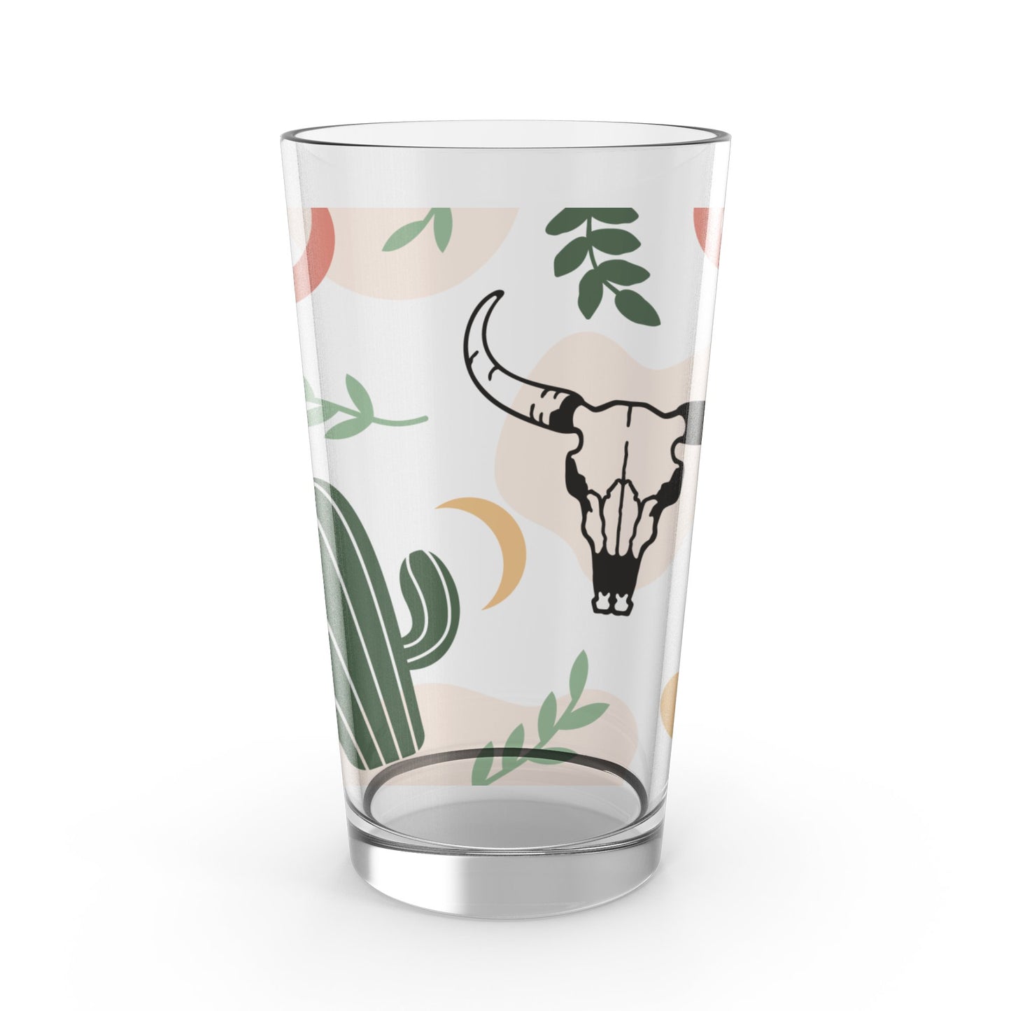 Boho Desert Skull Cactus Glass Tumbler, Trendy Pastel Drinkware, Aesthetic Kitchen Decor, Unique Gift Idea