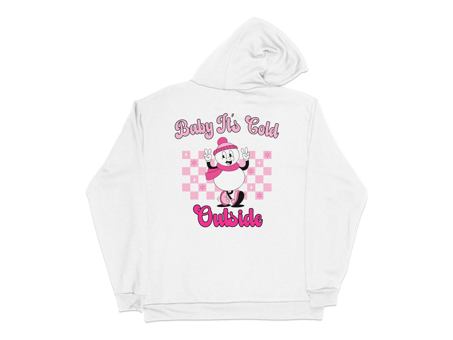 Baby It's Cold Outside Hoodie, Pink Checkered, Winter Polar Bear Sweatshirt, Cute Animal Graphic Pullover for Women and Men.