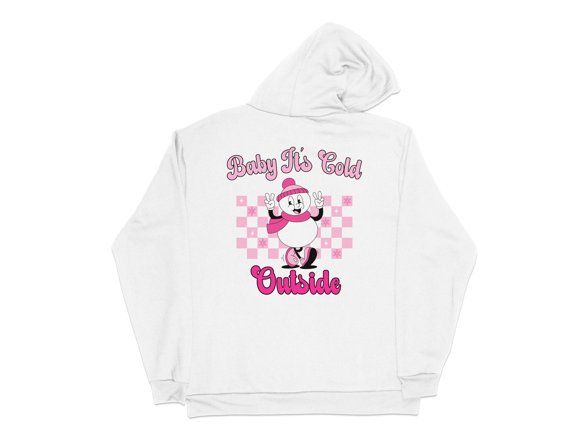 Baby It's Cold Outside Hoodie, Pink Checkered, Winter Polar Bear Sweatshirt, Cute Animal Graphic Pullover for Women and Men.