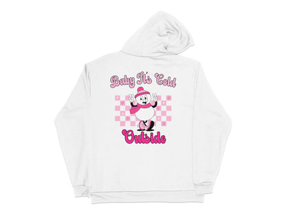 Baby It's Cold Outside Hoodie, Pink Checkered, Winter Polar Bear Sweatshirt, Cute Animal Graphic Pullover for Women and Men.