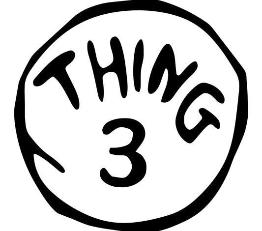 Thing 3 Circle Logo Black and White Graphic T-Shirt Design, Minimalist Modern Style