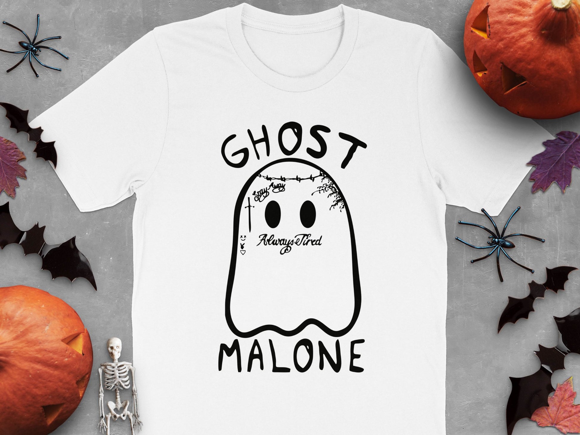 Ghost Malone Funny Halloween T-Shirt, Spooky Cute Cartoon Ghost Tee, Fall Festival Apparel, Women's and Men's Sizes Available