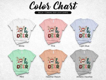 Bella Canvas 3001 T-Shirt Christmas Reindeer Graphic in Various Colors Light Blue Pink White