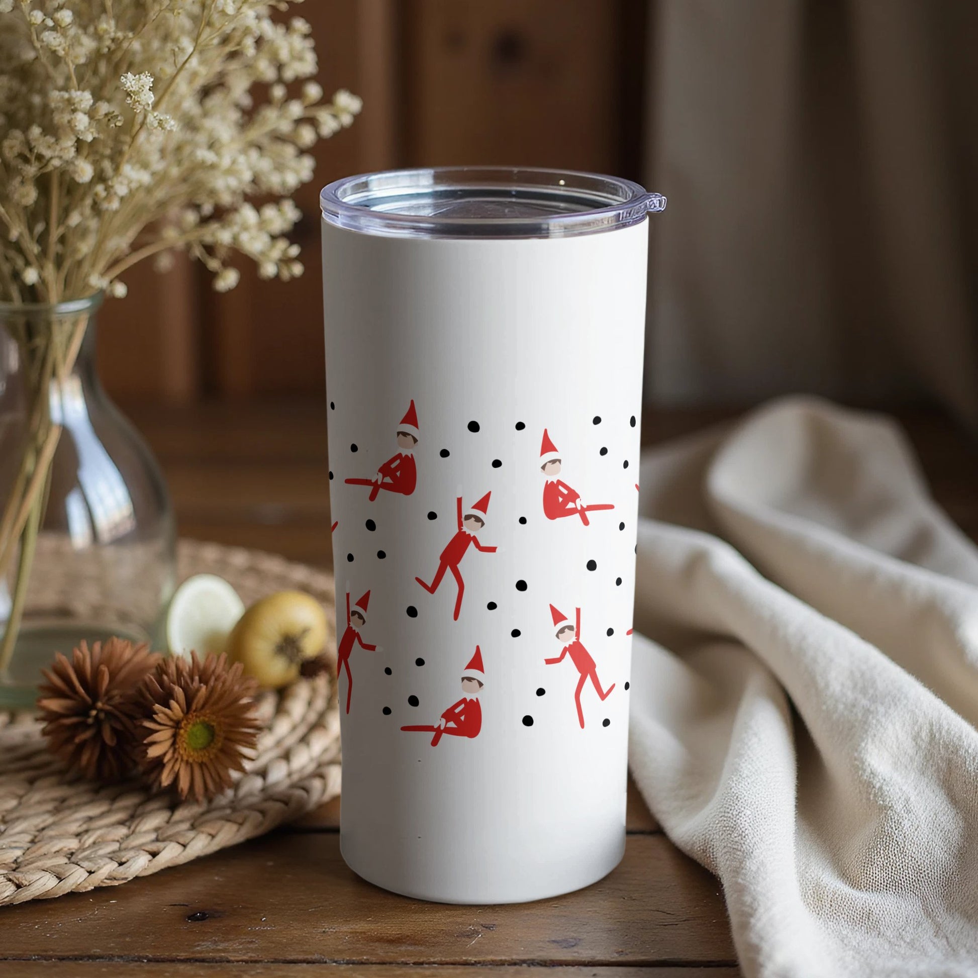 Christmas Tumbler with Red Santa Hat Gnomes, Insulated Stainless Steel Cup for Holiday Drinks