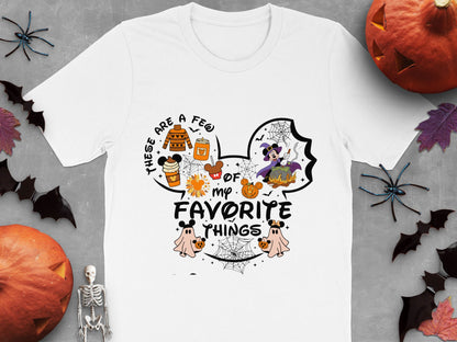 Halloween Favorite Things T-Shirt, Cute Fall Graphics Tee, Witch Hat Pumpkin Spider, Unisex Adult Casual Style