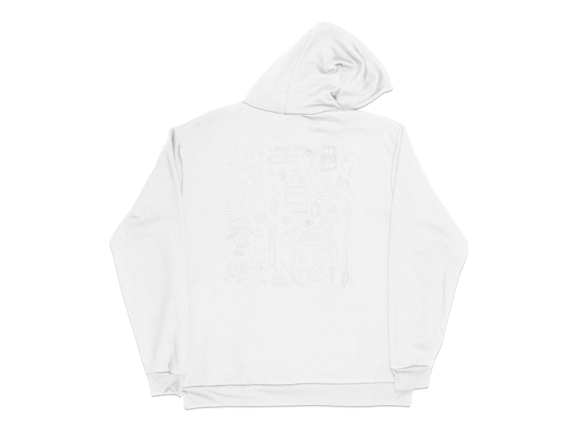 Minimalist White Hoodie with Subtle Embossed Graphic Design, Unisex Casual Wear