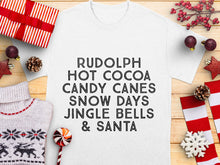 Holiday T-Shirt, Rudolph Hot Cocoa Candy Canes Snow Days Jingle Bells Santa Graphic Tee