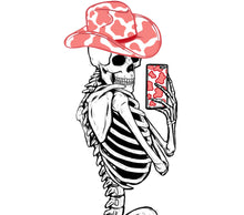 Skeleton Art Print with Red Cowboy Hat, Modern Gothic Decor, Black and White Illustration