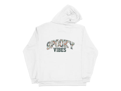 Spooky Vibes Hoodie, White Pullover with Halloween Theme, Cozy Fall Fashion, Unisex Sweatshirt