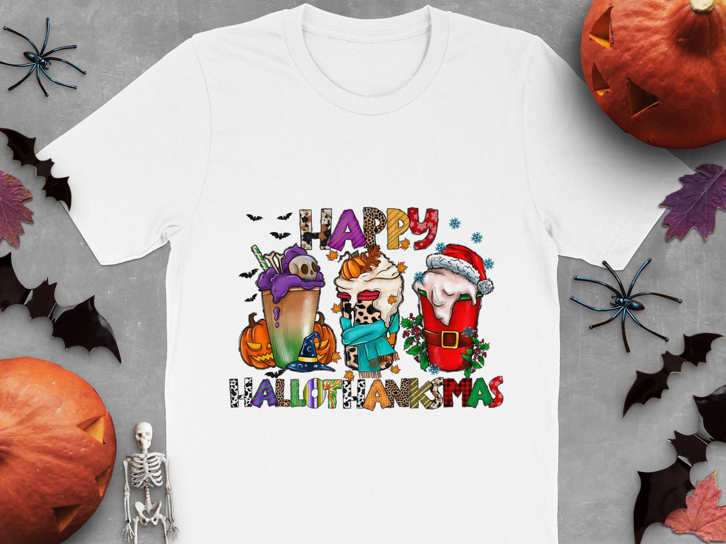 Happy Hallowthanksmas T-Shirt, Funny Holiday Mashup Tee, Christmas Thanksgiving Halloween Shirt