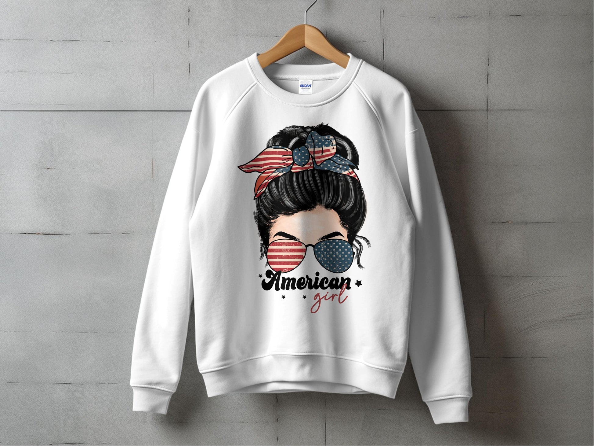 American Girl Patriotic Sweatshirt, USA Flag Print, Women's Casual Graphic Pullover, Trendy Streetwear Top, Comfortable Fashion Apparel