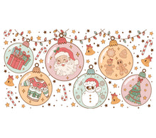 Christmas Bauble Garland Illustration, Santa Claus, Reindeer, Gifts, Snowman Festive Holiday Decor Print