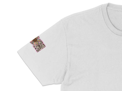 Unique Pocket T-Shirt with Embroidered Bird Patch, Cute Pink Floral Detail, Casual Soft Cotton Tee, Fashionable Women's Top, Spring Wear