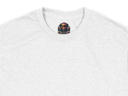 Grey T-Shirt with Colorful Embroidered Lion Patch, Unisex Casual Tee, Unique Animal Design Top