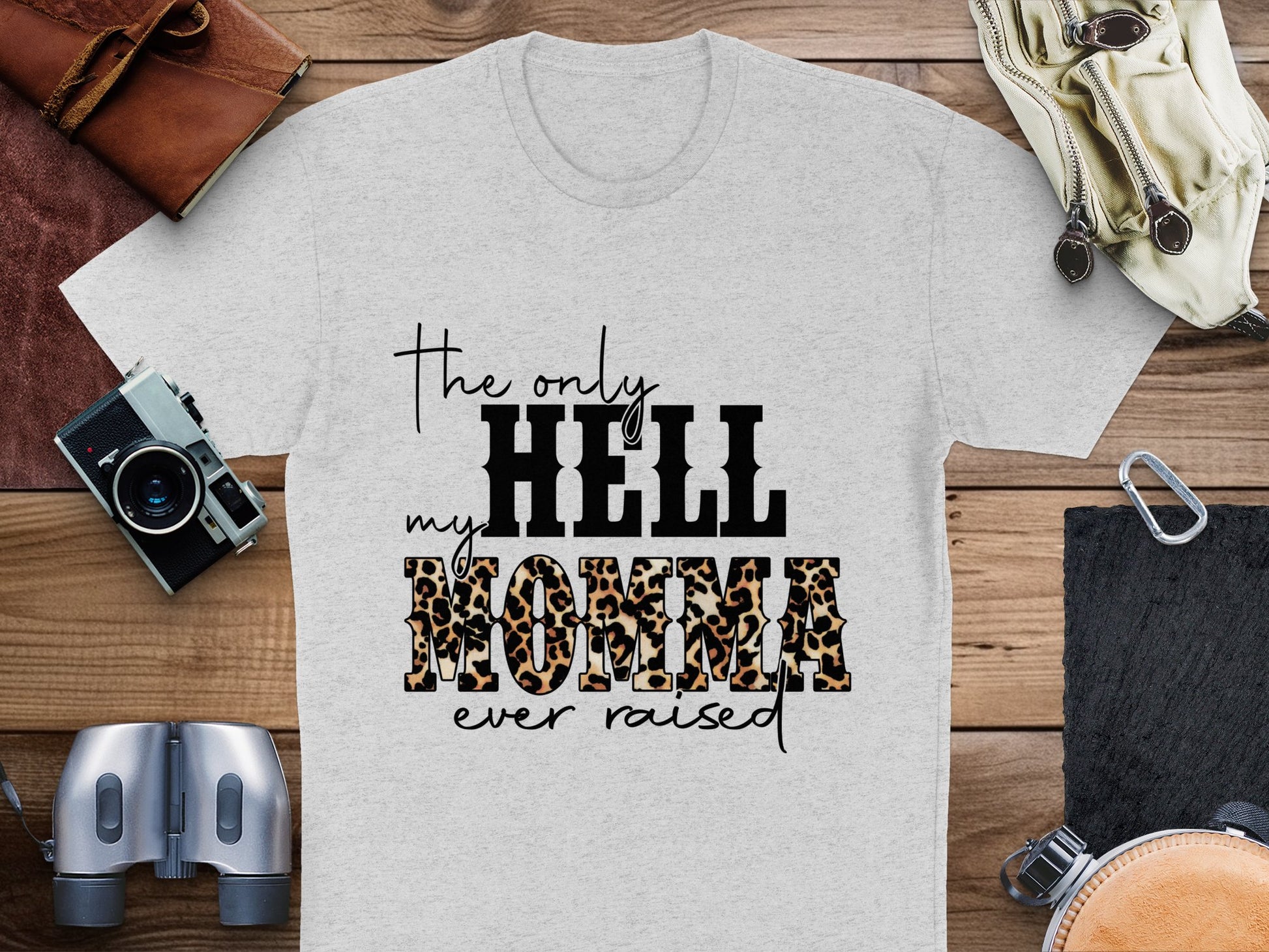 Graphic T-Shirt 'The Only Hell My Momma Ever Raised' Leopard Print, Unisex Casual Tee