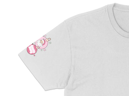 Cute Pink Santa Claus T-Shirt, Festive Holiday Graphic Tee, Christmas Stars Fashion, Unisex Adult Clothing
