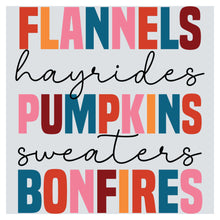 a poster with the words flannels, bayridges, pumpkins,