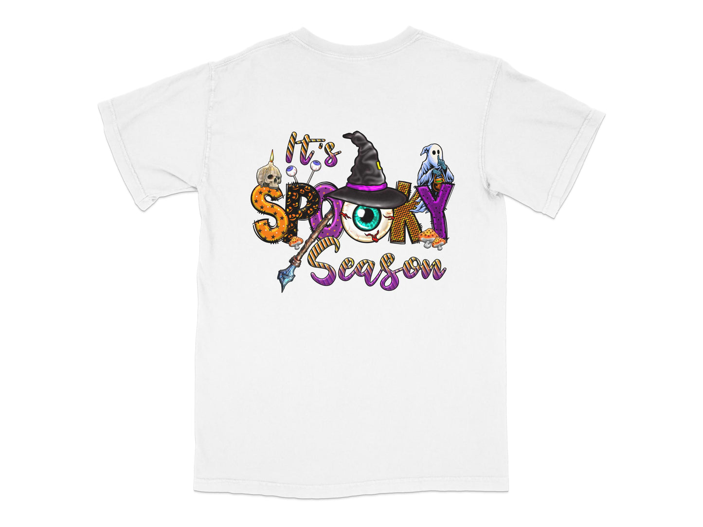 Spooky Season Halloween T-Shirt, Cute Witch and Ghost Graphic Tee, Unisex Adult Casual Fall Wear