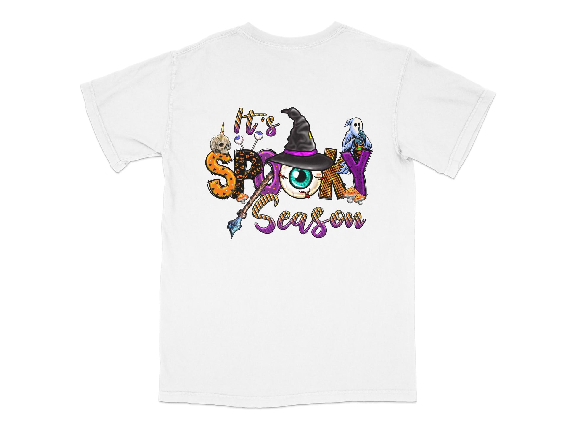 Spooky Season Halloween T-Shirt, Cute Witch and Ghost Graphic Tee, Unisex Adult Casual Fall Wear