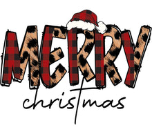 Merry Christmas Leopard Print Plaid Santa Hat Graphic T-Shirt Design Digital Download