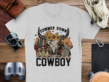 Western Cowboy T-Shirt Summer Down Graphic Tee, Retro Bull Skull Design, Vintage Inspired Casual Wear