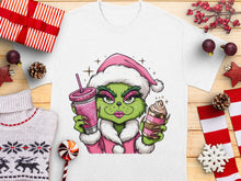 Funny Grinch Christmas T-Shirt, Festive Holiday Tee, Santa Hat, Coffee Lover Gift, Colorful Casual Wear