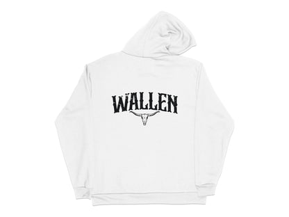 Wallen Bull Skull Graphic Hoodie, Unisex White Pullover, Casual Winter Apparel, Trendy Streetwear