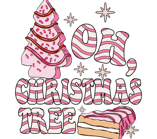 Oh Christmas Tree Pink Graphic Tee, Quirky Holiday Dessert Themed T-Shirt Design, Festive Apparel