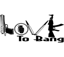 Novelty Graphic T-Shirt 'Love To Bang' Gun and Grenade Vector Art Design